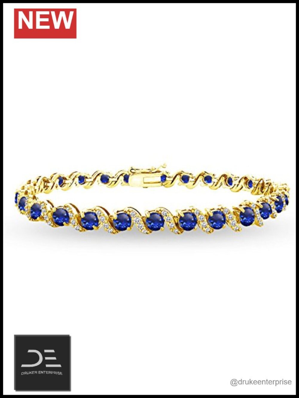 Sterling Silver Tennis Bracelet Created Blue Sapphire White Topaz S Design 7.25"